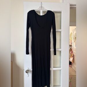 The Range Black Long Sleeve Ribbed Maxi Sheath Dress for Night Out Size S